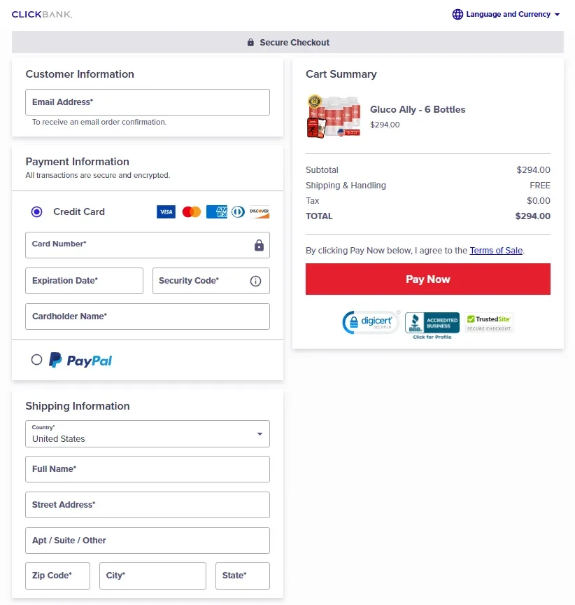Gluco Ally Order Form